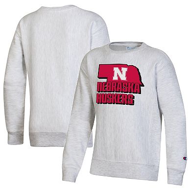 Youth Champion Heather Gray Nebraska Huskers Reverse Weave Pullover Sweatshirt