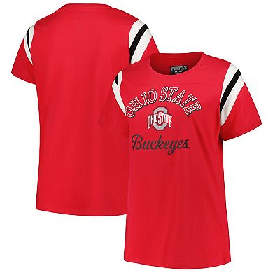Women's Profile Scarlet Ohio State Buckeyes Plus Size Striped Tailgate Scoop Neck T-Shirt