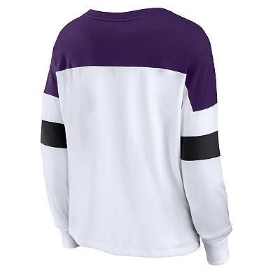 Women's Fanatics Branded White/Purple Baltimore Ravens Plus Size Even Match Lace-Up Long Sleeve V-Neck T-Shirt