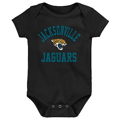 Newborn & Infant Teal/Black/Heather Gray Jacksonville Jaguars Three-Pack Eat, Sleep & Drool Retro Bodysuit Set