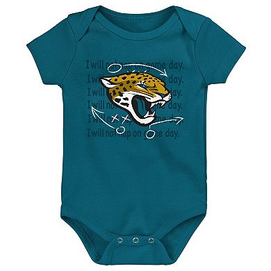 Newborn & Infant Teal/Black/Heather Gray Jacksonville Jaguars Three-Pack Eat, Sleep & Drool Retro Bodysuit Set