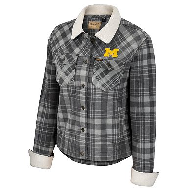 Women's Colosseum x Wrangler  Charcoal Michigan Wolverines Plaid Polar Fleece Button-Up Jacket