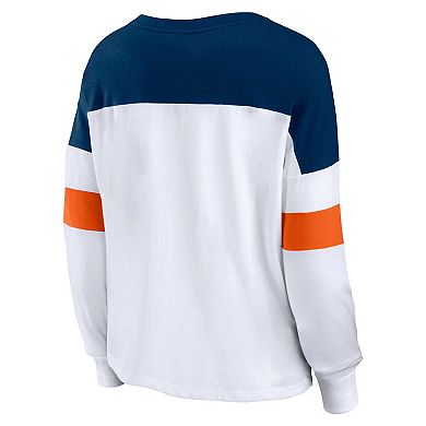 Women's Fanatics Branded White/Navy Chicago Bears Plus Size Even Match Lace-Up Long Sleeve V-Neck T-Shirt