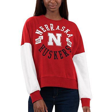 Women's G-III 4Her by Carl Banks Scarlet/White Nebraska Huskers Team Pride Colorblock Pullover Sweatshirt
