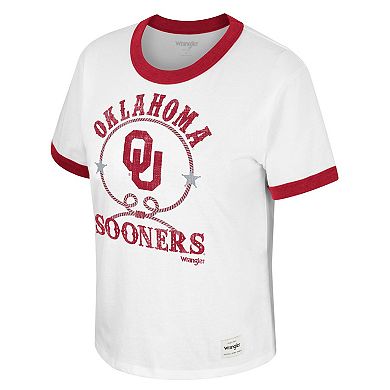 Women's Colosseum x Wrangler White Oklahoma Sooners Freehand Ringer T-Shirt