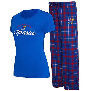 Women's Concepts Sport Royal/Red Kansas Jayhawks Arctic T-Shirt & Flannel Pants Sleep Set