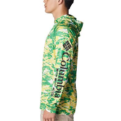 Men's Columbia  Green Oregon Ducks PFG Terminal Tackle Omni-Shade Rippled Long Sleeve Hooded T-Shirt