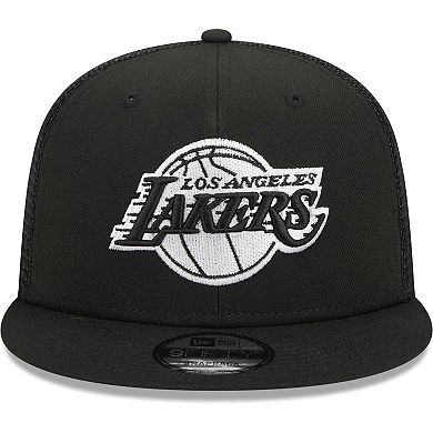 Men's New Era Black Los Angeles Lakers Evergreen 9FIFTY Trucker Snapback Hat