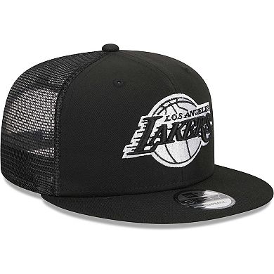 Men's New Era Black Los Angeles Lakers Evergreen 9FIFTY Trucker Snapback Hat