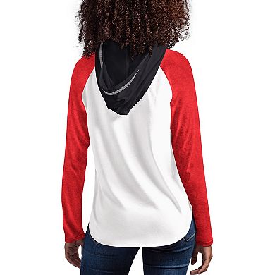 Women's G-III 4Her by Carl Banks White/Scarlet Nebraska Huskers From the Sideline Raglan Long Sleeve Hoodie T-Shirt