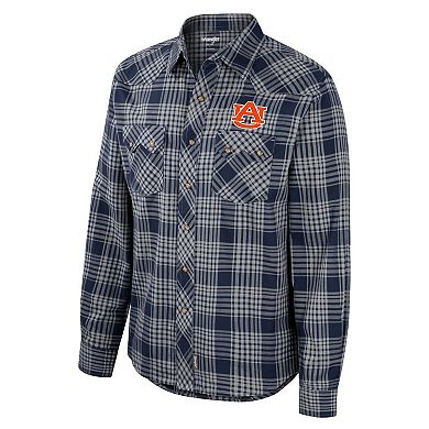 Men's Colosseum x Wrangler  Navy Auburn Tigers Plaid Western Long Sleeve Snap-Up Shirt