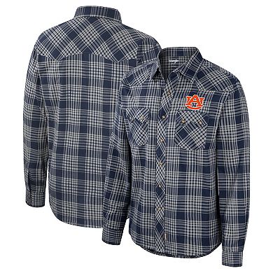 Men's Colosseum x Wrangler  Navy Auburn Tigers Plaid Western Long Sleeve Snap-Up Shirt