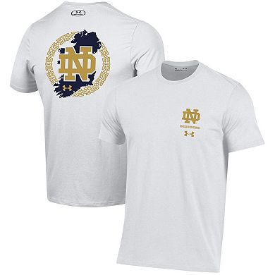 Men's Under Armour White Notre Dame Fighting Irish 2023 Aer Lingus College Football Classic Map Performance Cotton T-Shirt