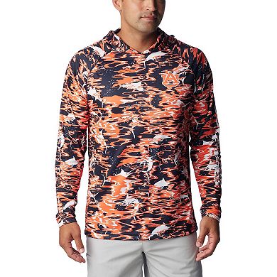 Men's Columbia  Navy Auburn Tigers PFG Terminal Tackle Omni-Shade Rippled Long Sleeve Hooded T-Shirt