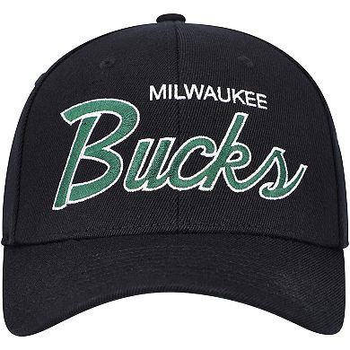 Men's Mitchell & Ness Black Milwaukee Bucks MVP Team Script 2.0 Stretch Snapback Hat