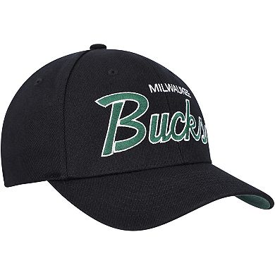 Men's Mitchell & Ness Black Milwaukee Bucks MVP Team Script 2.0 Stretch Snapback Hat