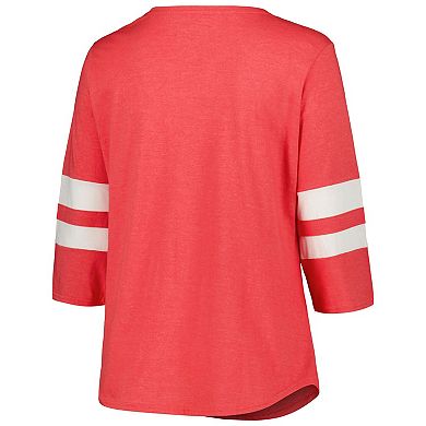 Women's Profile  Heather Scarlet Ohio State Buckeyes Plus Size Mascot Sign 3/4-Sleeve T-Shirt