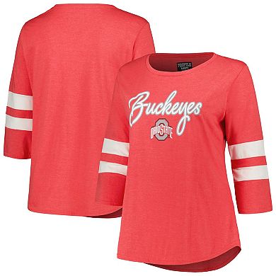 Women's Profile  Heather Scarlet Ohio State Buckeyes Plus Size Mascot Sign 3/4-Sleeve T-Shirt