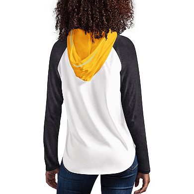 Women's G-III 4Her by Carl Banks White/Black Iowa Hawkeyes From the Sideline Raglan Long Sleeve Hoodie T-Shirt