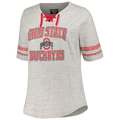 Women's Profile Heather Gray Ohio State Buckeyes Plus Size Striped Lace-Up T-Shirt