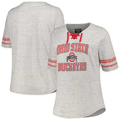 Women's Profile Heather Gray Ohio State Buckeyes Plus Size Striped Lace-Up T-Shirt