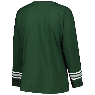 Women's Profile Green Michigan State Spartans Plus Size Triple Script Scoop Neck Long Sleeve T-Shirt