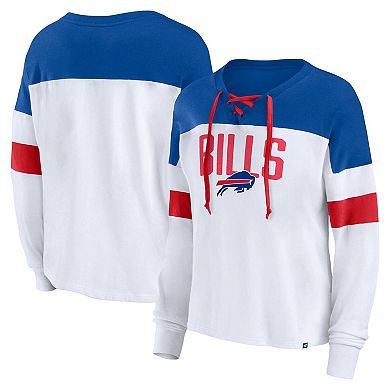 Women's Fanatics Branded White/Royal Buffalo Bills Plus Size Even Match Lace-Up Long Sleeve V-Neck T-Shirt