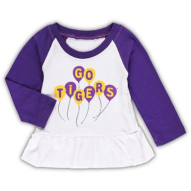 Girls Infant Wes & Willy Purple/White LSU Tigers Balloon Raglan 3/4-Sleeve T-Shirt & Leggings Set