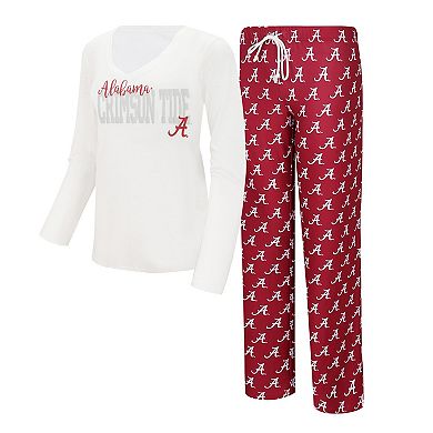 Women's Concepts Sport  White/Crimson Alabama Crimson Tide Long Sleeve V-Neck T-Shirt & Gauge Pants Sleep Set