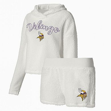 Women's Concepts Sport  White Minnesota Vikings Fluffy Pullover Sweatshirt & Shorts Sleep Set