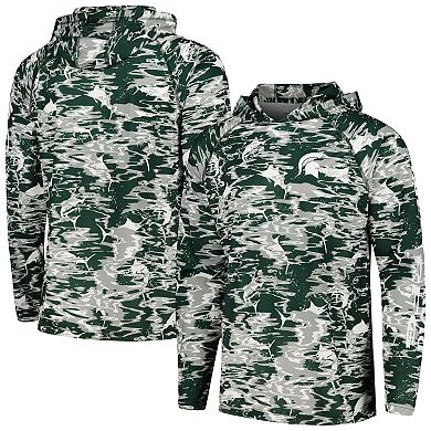 Men's Columbia  Green Michigan State Spartans PFG Terminal Tackle Omni-Shade Rippled Long Sleeve Hooded T-Shirt