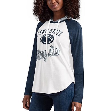 Women's G-III 4Her by Carl Banks White/Navy Penn State Nittany Lions From the Sideline Raglan Long Sleeve Hoodie T-Shirt