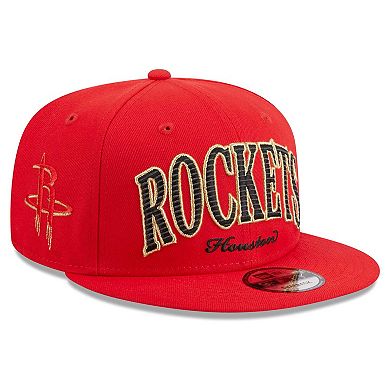 Men's New Era Red Houston Rockets Golden Tall Text 9FIFTY Snapback Hat
