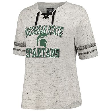 Women's Profile Heather Gray Michigan State Spartans Plus Size Striped Lace-Up T-Shirt
