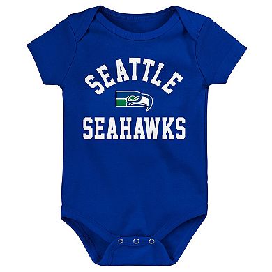 Newborn & Infant Navy/Royal/Heather Gray Seattle Seahawks Three-Pack Eat, Sleep & Drool Retro Bodysuit Set