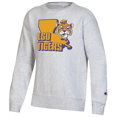 Youth Champion Heather Gray LSU Tigers Reverse Weave Pullover Sweatshirt