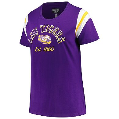 Women's Profile Purple LSU Tigers Plus Size Striped Tailgate Scoop Neck T-Shirt