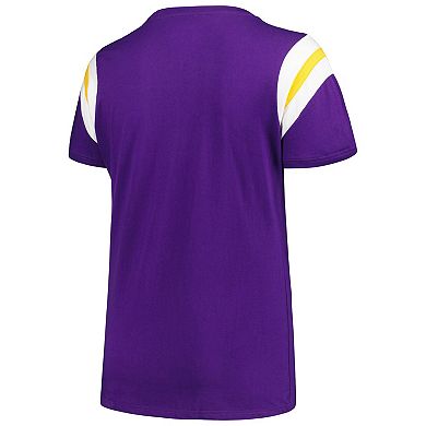 Women's Profile Purple LSU Tigers Plus Size Striped Tailgate Scoop Neck T-Shirt