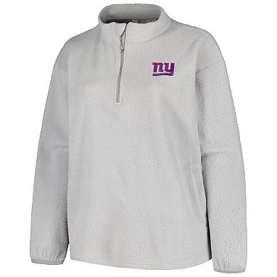 Women's Profile Gray New York Giants Plus Size Sherpa Quarter-Zip Jacket