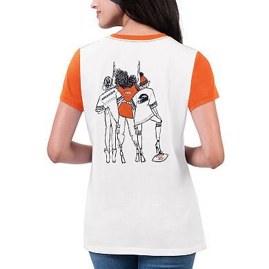 Women's G-III 4Her by Carl Banks White/Orange Denver Broncos Fashion Illustration T-Shirt