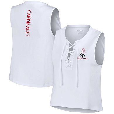 Women's WEAR by Erin Andrews White St. Louis Cardinals Lace-Up Tank Top