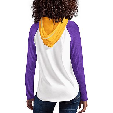 Women's G-III 4Her by Carl Banks White/Purple LSU Tigers From the Sideline Raglan Long Sleeve Hoodie T-Shirt
