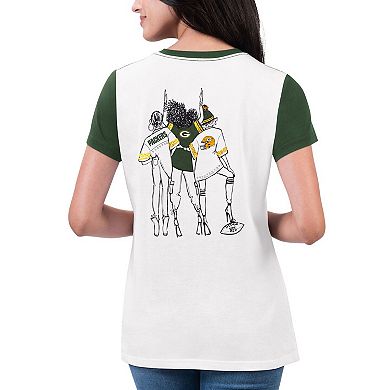 Women's G-III 4Her by Carl Banks White/Green Green Bay Packers Fashion Illustration T-Shirt