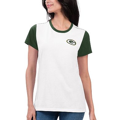 Women's G-III 4Her by Carl Banks White/Green Green Bay Packers Fashion Illustration T-Shirt