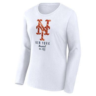 Women's Fanatics Branded  White New York Mets Long Sleeve T-Shirt