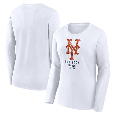 Women's Fanatics Branded  White New York Mets Long Sleeve T-Shirt