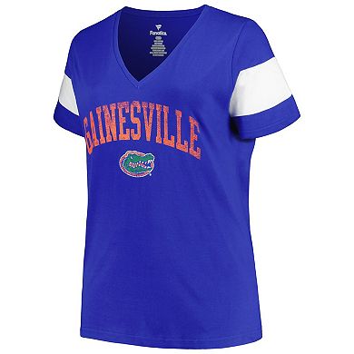 Women's Profile Heather Royal Florida Gators Plus Size Arched City Sleeve Stripe V-Neck T-Shirt