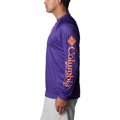 Men's Columbia  Purple Clemson Tigers PFG Terminal Tackle Omni-Shade Raglan Long Sleeve T-Shirt