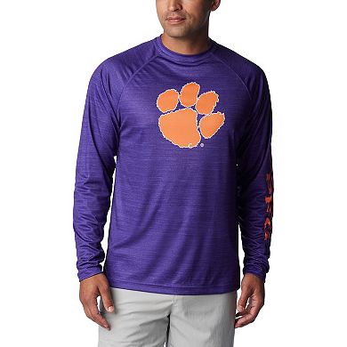 Men's Columbia  Purple Clemson Tigers PFG Terminal Tackle Omni-Shade Raglan Long Sleeve T-Shirt