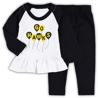 Girls Infant Wes & Willy Black/White Iowa Hawkeyes Balloon Raglan 3/4-Sleeve T-Shirt & Leggings Set